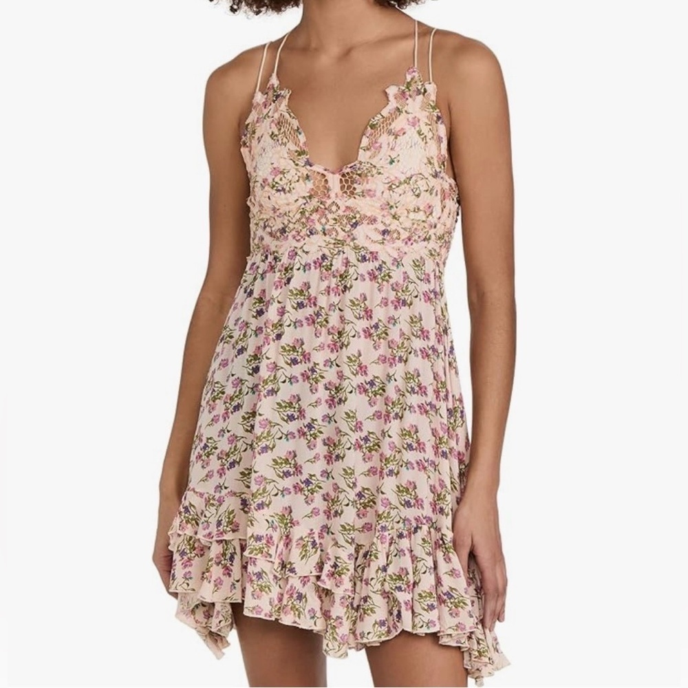 Free People Floral Mini Dress - Pink and Green